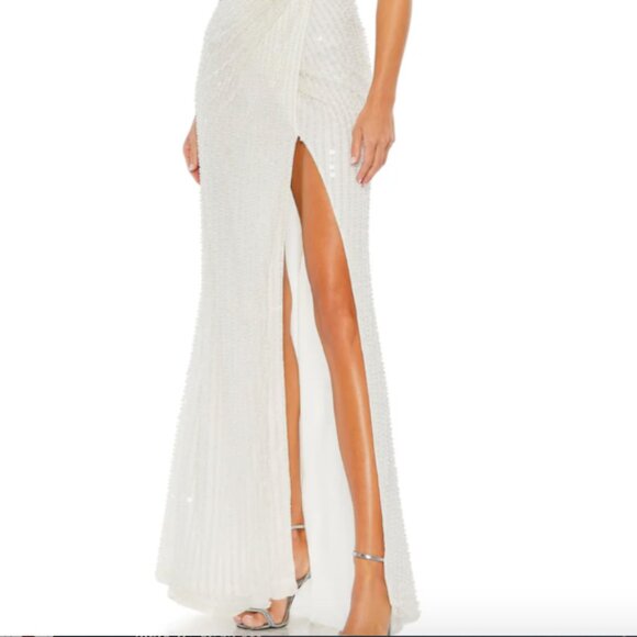 MAC DUGGAL 93735 PEARL EMBELLISHED SOFT TIE ONE SHOULDER WHITE GOWN sz 10 - Picture 2 of 5